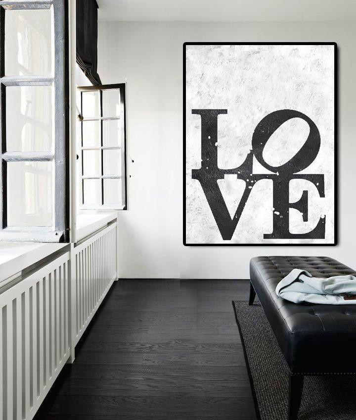 Contemporary Art Wall Decor,Black And White Minimal Painting On Canvas - Acrylic Painting Large Wall Art